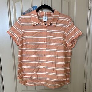 CAbi women’s Casual Striped Button Down Camp Shirt - Peach and White size M